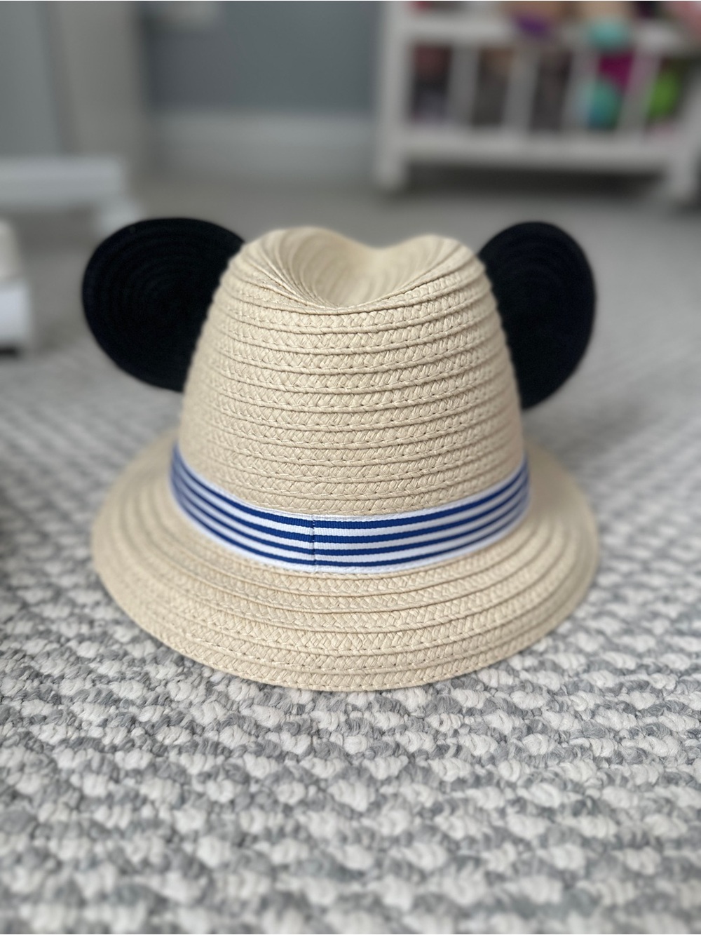 Hannah Anderson Mickey Mouse Straw Fedora Hat with Black Ears; size M
